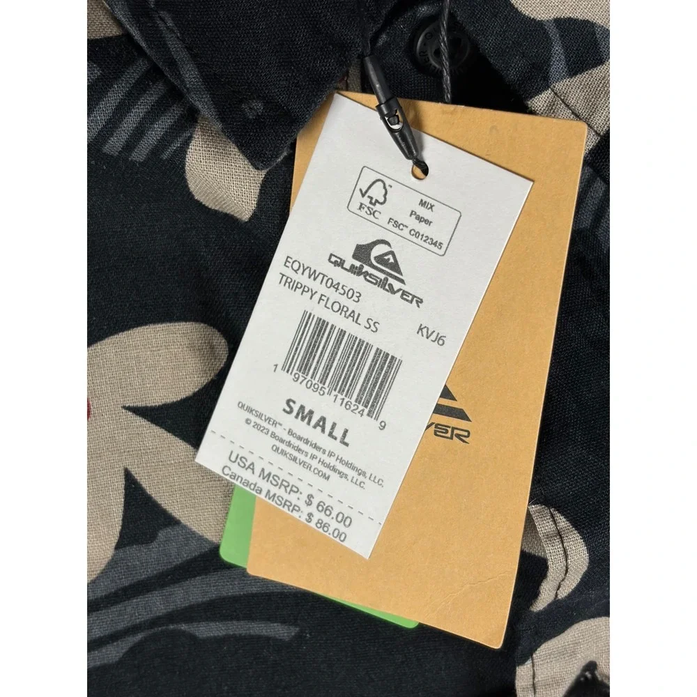 Quiksilver Trippy Floral Button Down Shirt Black Hemp Cotton EQYWT04503 Mens S